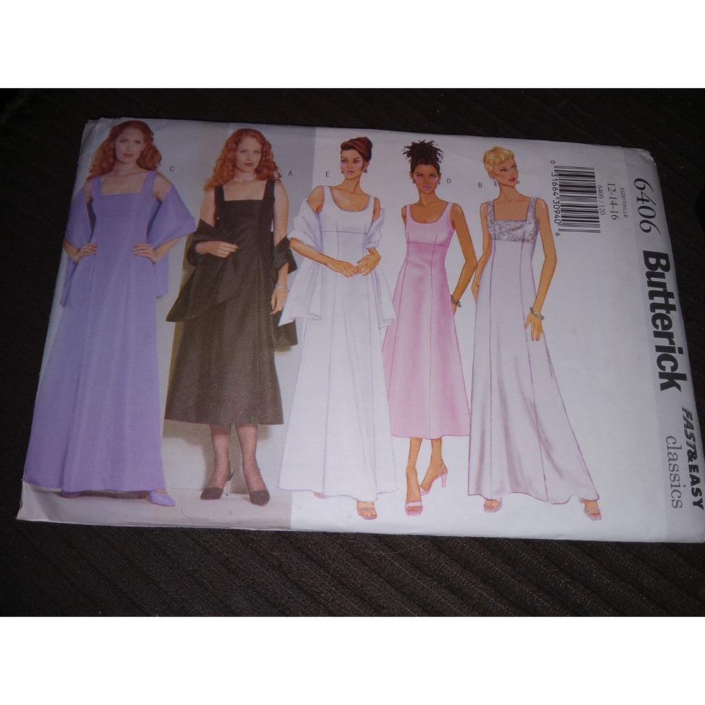 Butterick 6406 Sz 12 14 16 Sleeveless‎ Long Formal Dress w/ Wrap Uncut